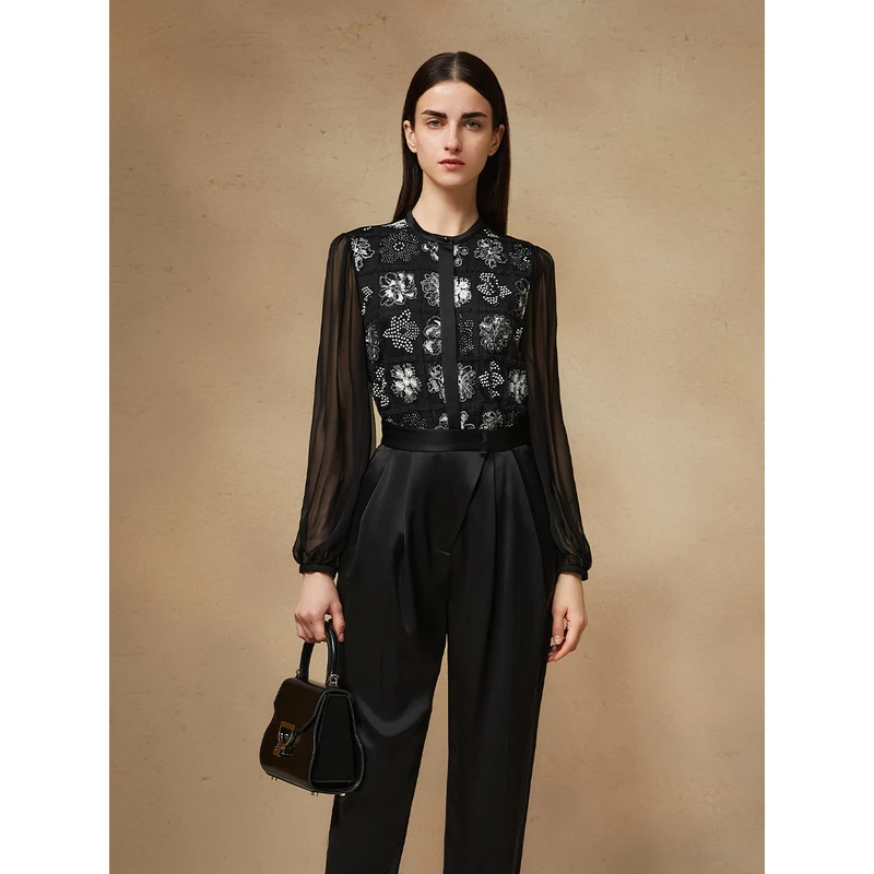 Song of Song歌中歌黑色玫瑰气质中式立领上衣5C34330070