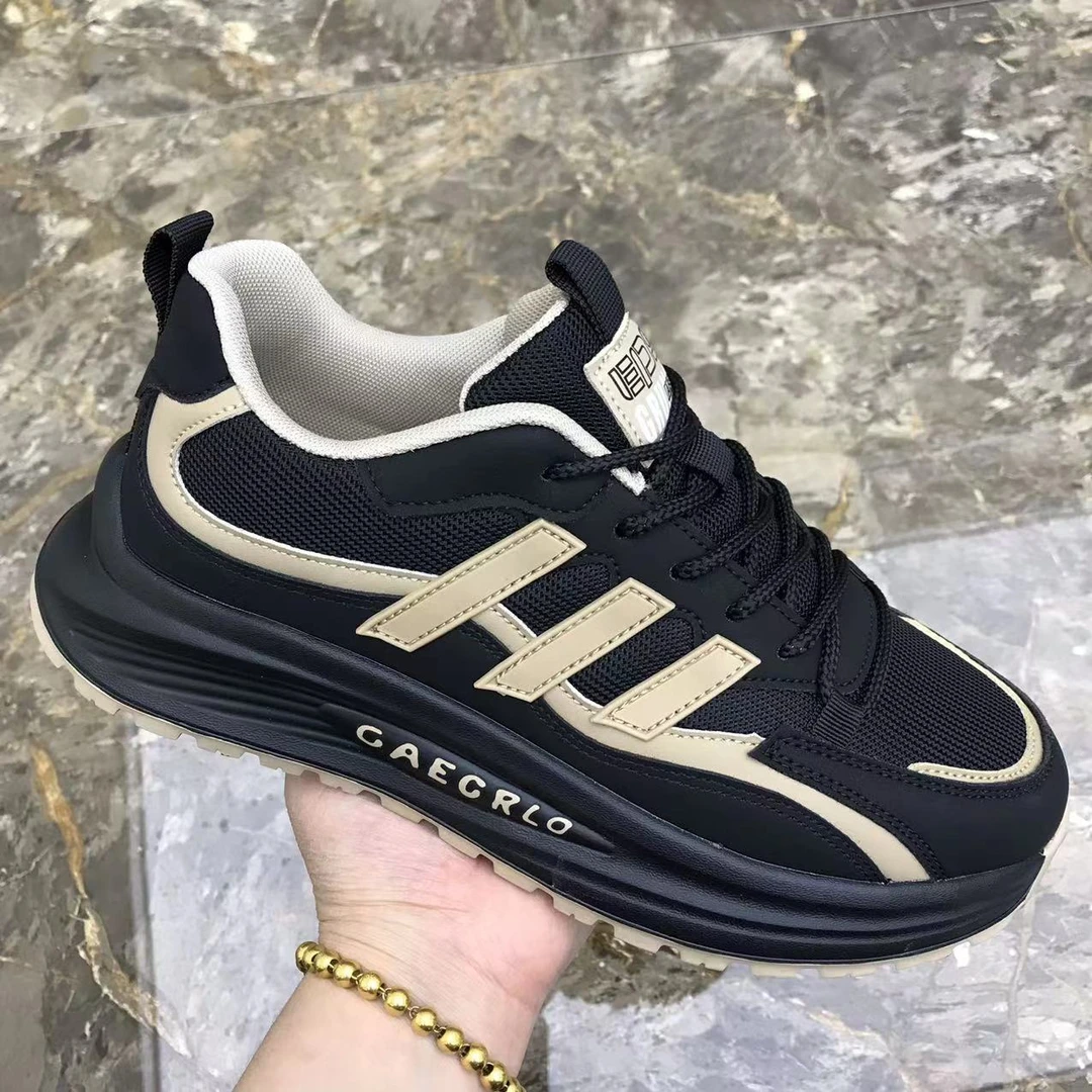 新款休闲鞋男款网面透气百搭时尚运动鞋男士厚底系带潮鞋透气防臭