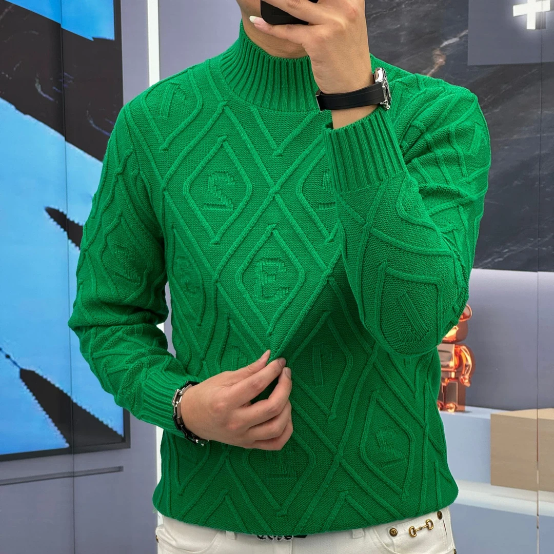 轩诚年终清仓秋冬新款男士时尚休闲冬季羊毛衫保暖个性单穿花纹