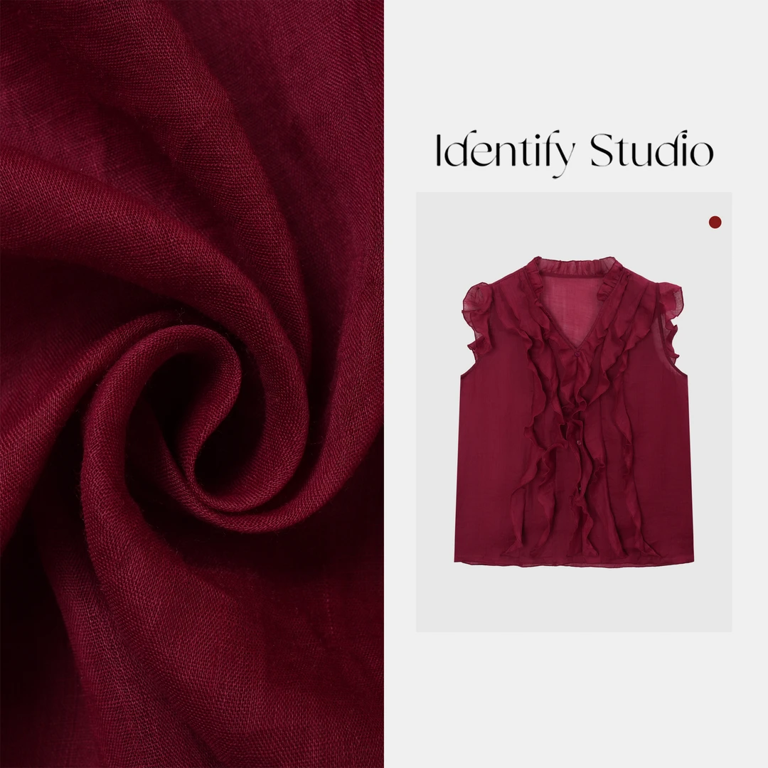 IDENTIFY"红褶花"夏季新款气质拼接木耳边马甲上衣25SS MM07002