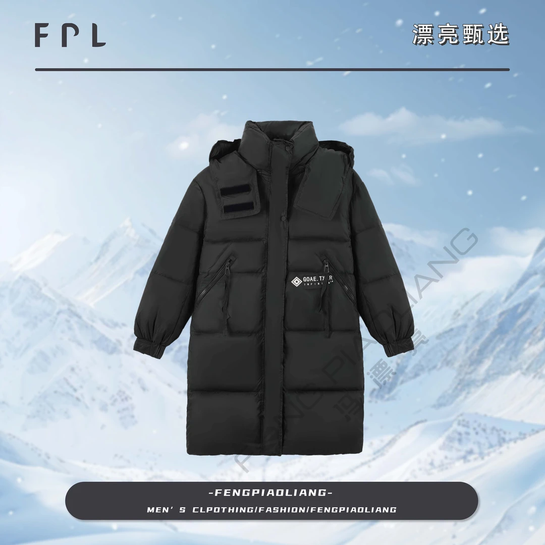 黑【黑咖芭莎90绒长款羽绒服】2335冬季时尚流行设计款保暖情侣款