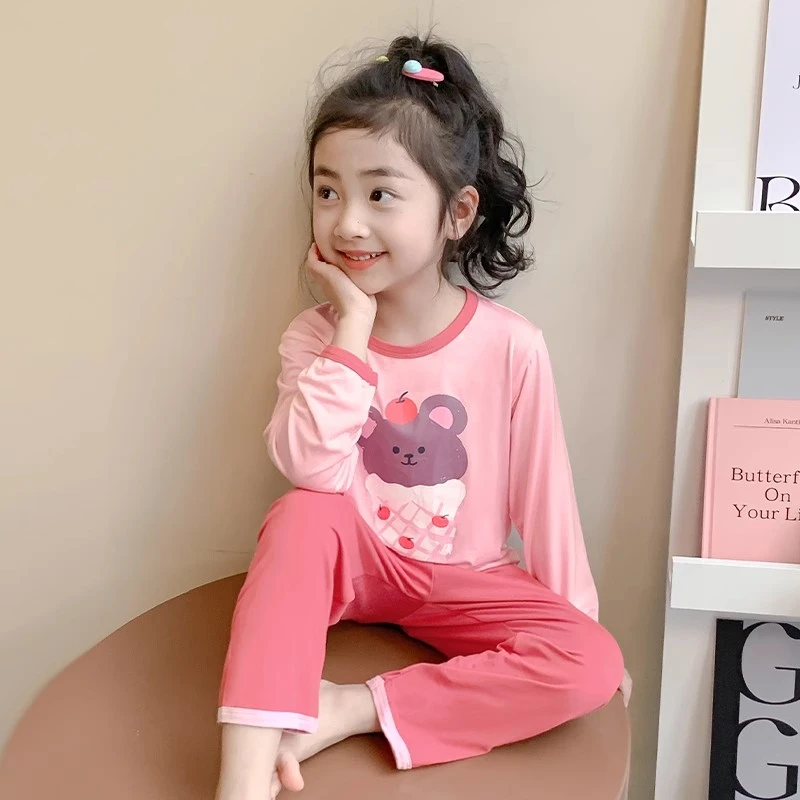女童睡衣莫代尔春秋儿童家居服套装春季宝宝女孩薄款卡通夏季