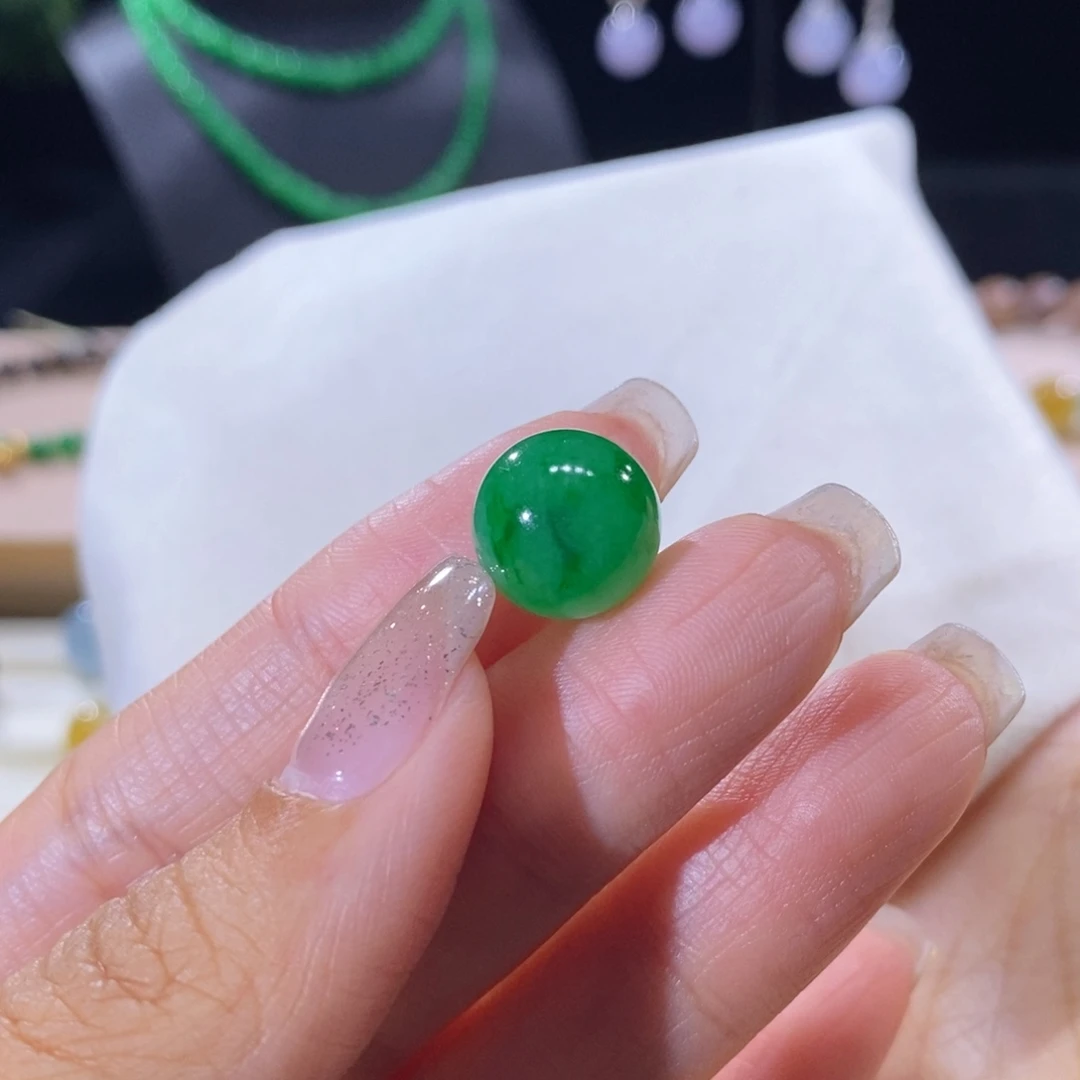 翡翠未镶嵌颈饰翡翠辣绿圆珠12+mm