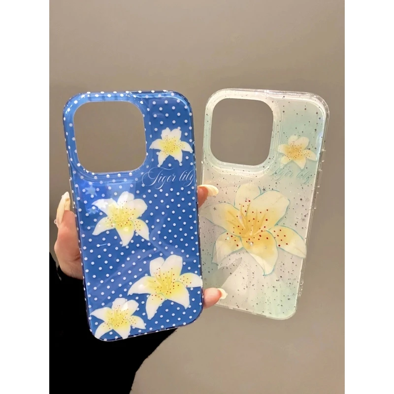 ins小众晕染波点百合花适用苹果16Promax手机壳vivo华为oppo小米