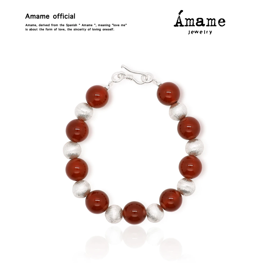 925银手链 Amame · 红馥银裹 S925纯银红色系拉丝银球手串手链