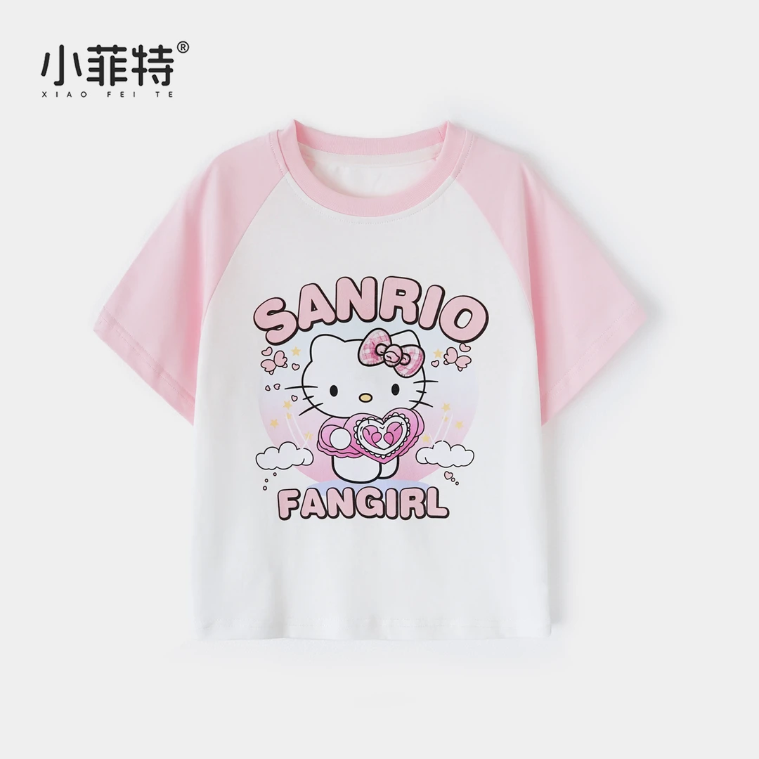 小菲特女童夏季新款可爱卡通插肩袖t恤儿童纯棉短袖上衣BXYX50681