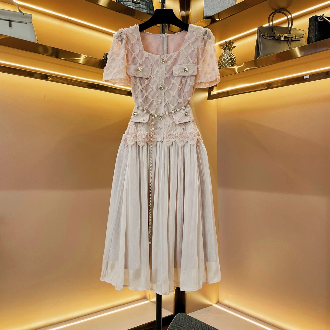 【桂粉绮梦】轻奢设计师款优雅气质修身收腰连衣裙86539燕