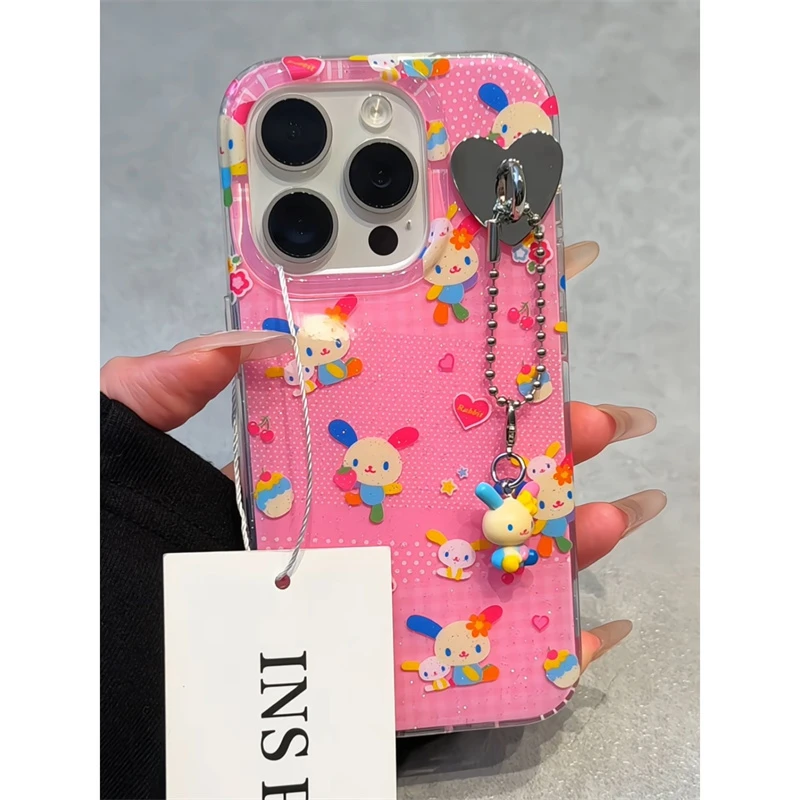 适用iphone16promax彩虹兔15promax可爱14pro硅胶13ins风手机壳