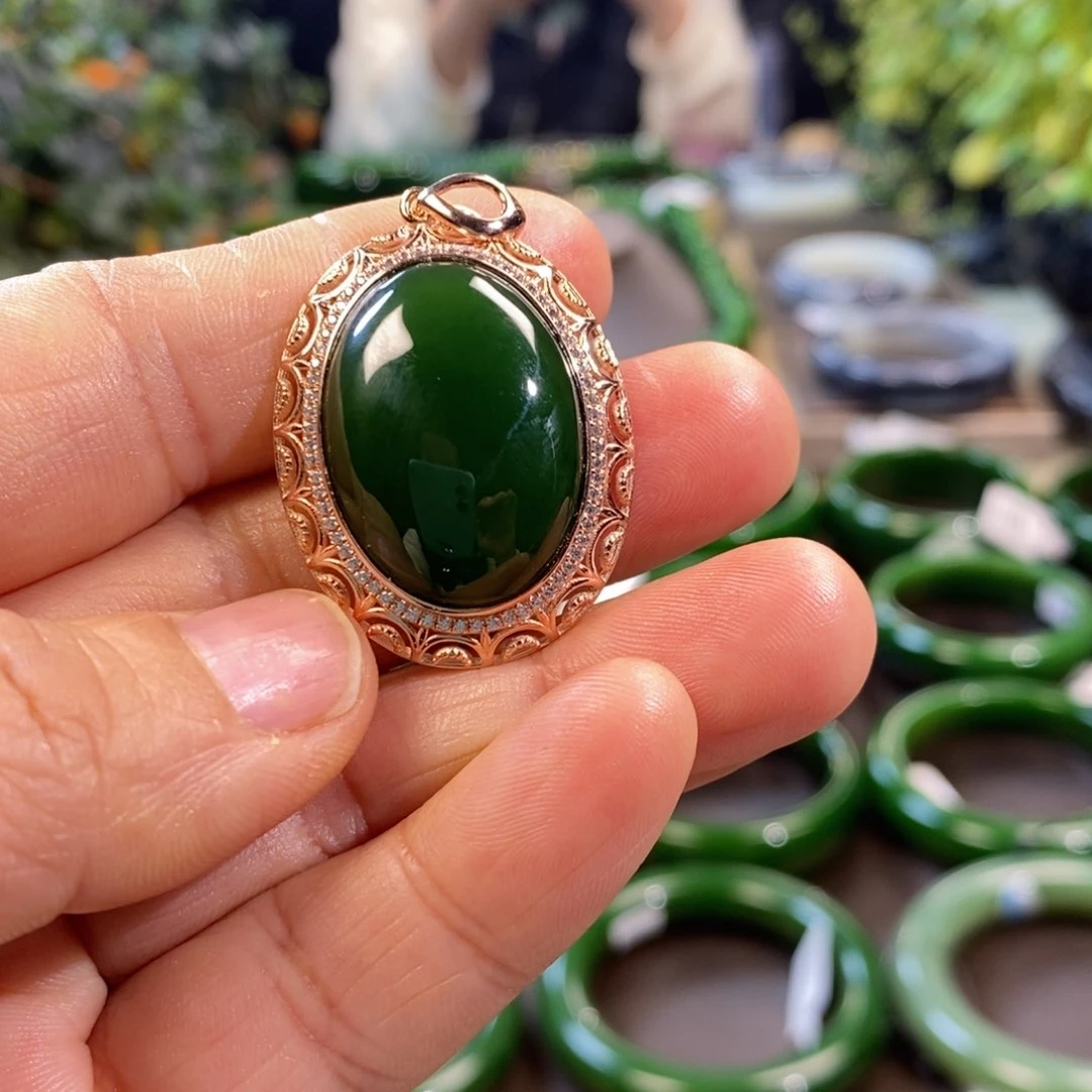 和田玉颈饰银S925镶嵌