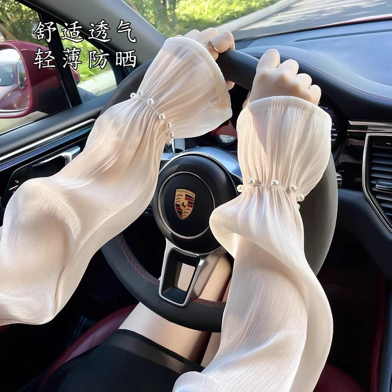 防晒袖套女夏蕾丝冰袖2025新款防紫外线开车宽松手套薄款冰丝手袖