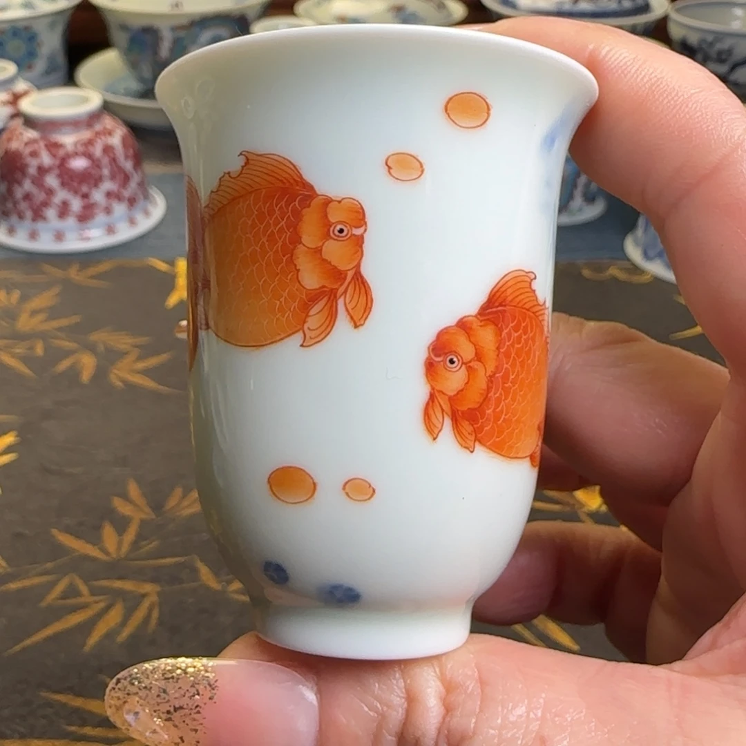 瓷片玉兰杯金鱼杯杯