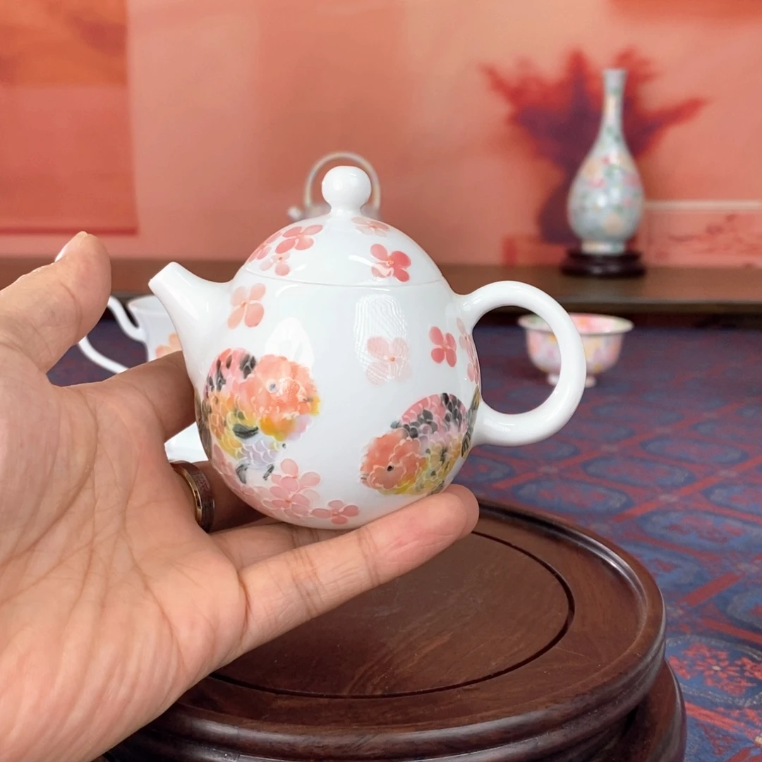 清货茶壶手绘釉下彩高温瓷