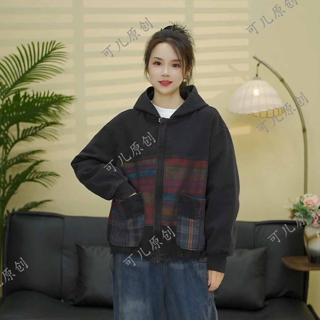 春季新款水洗牛仔休闲百搭复古风长袖连帽外套经典上衣