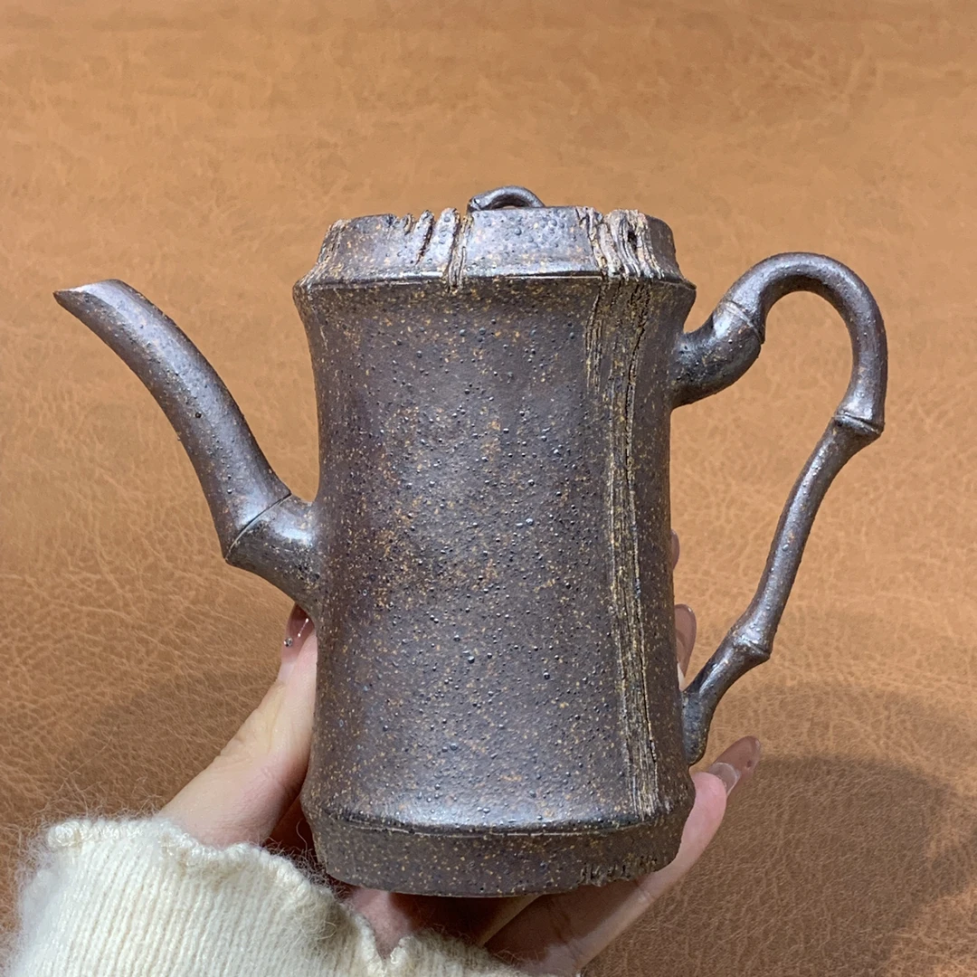 原矿老段泥竹隐壶仿生器特高温柴烧160毫升全手工宜兴紫砂壶033