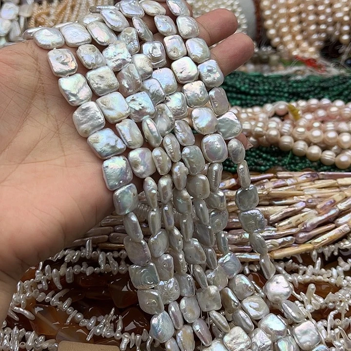 玛瑙/玉髓未镶嵌珠宝半成品一条方片巴洛克珍珠