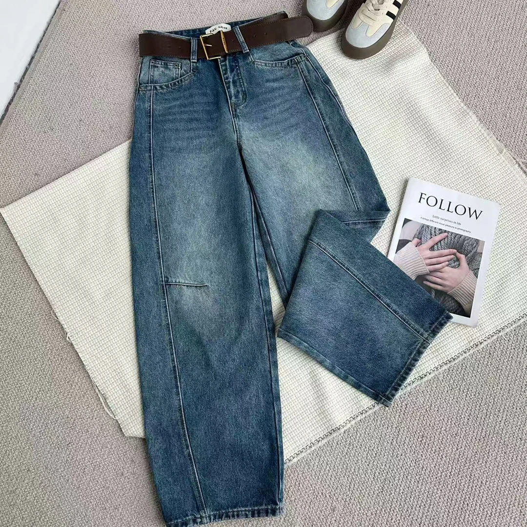 ［巧巧定制］新款韩版高腰百搭时尚弯刀裤香蕉裤拖地休闲牛仔裤6126