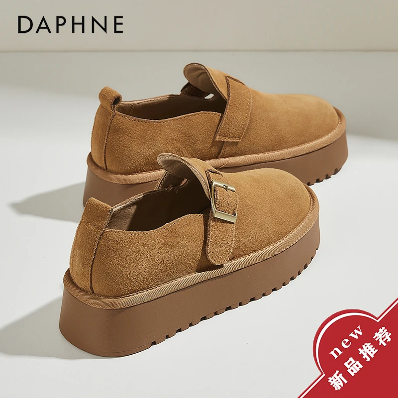 达芙妮厚底勃肯鞋女2025秋季新款爆款真皮百搭乐福鞋软底复古单鞋