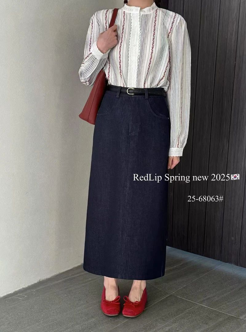 红唇家～配腰带后开叉半身裙68063