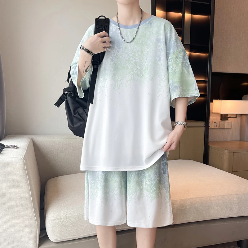 夏季百搭扎染韩版男短袖短裤ins休闲运动套装薄款青少年套装