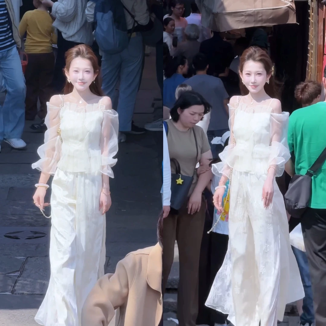 【婷婷】《一眼万年》（长袖版）绣花白皙超仙刺绣上衣 TTH2SC095【Q】