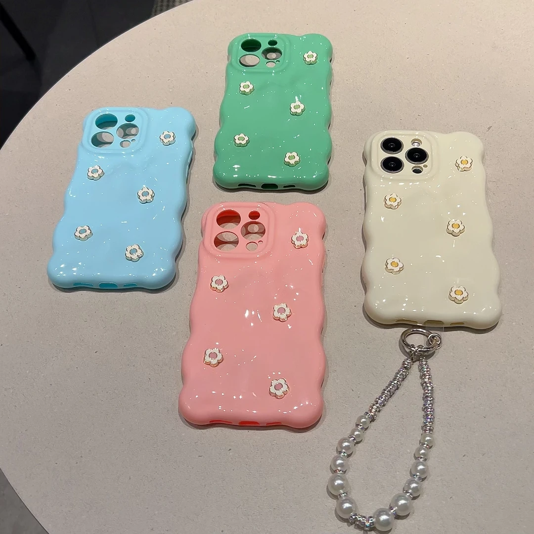 原创小众立体花朵珠光壳适用苹果iphone16ProMax手机壳15硅胶软壳