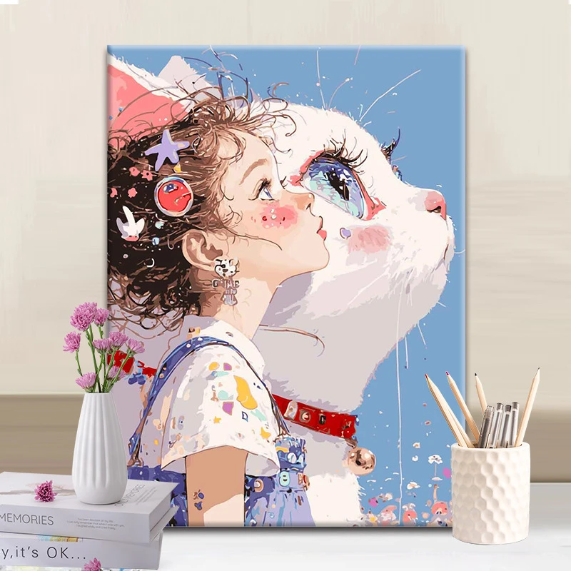 diy数字油画手绘插画放松心情减压涂色画现代简约风格无框守望天