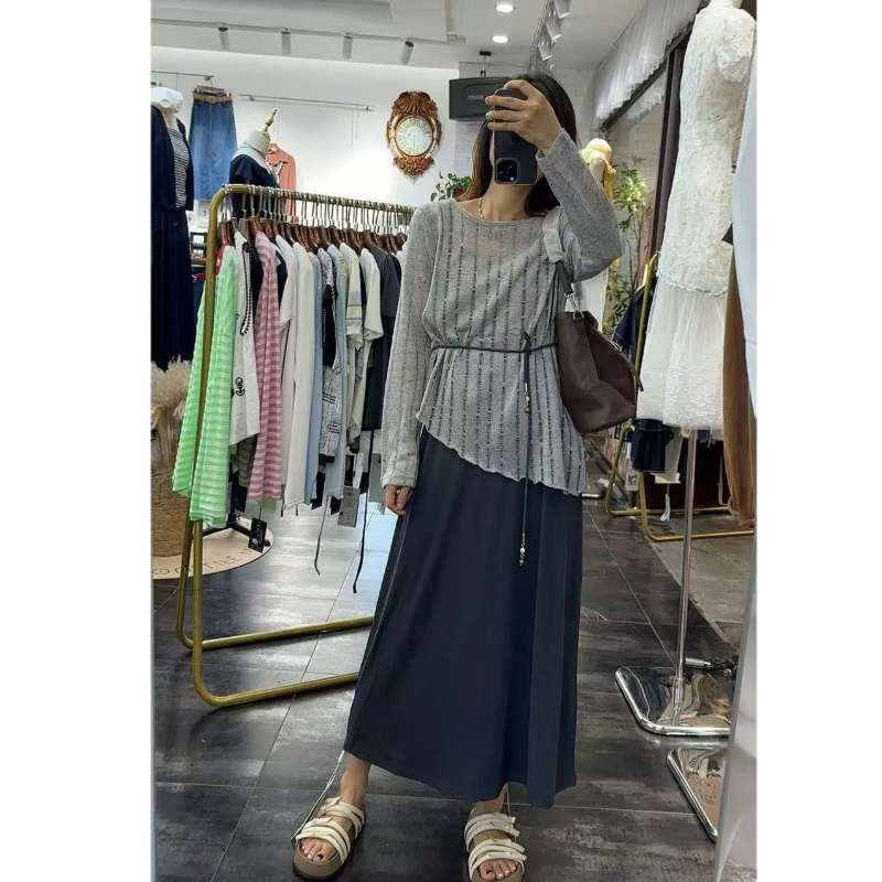 早秋新款吊带连衣裙不规则设计长袖衫两件套法式淑女气质显瘦通勤