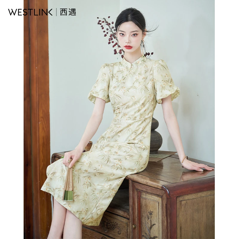 1795西遇国风旗袍裙女2023夏秋季新款新中式改良碎花短袖连衣裙