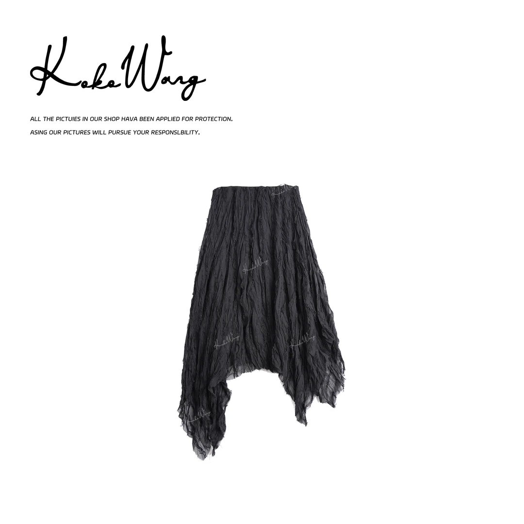KOKOWANG 新款不规则双层压褶荷叶下摆显瘦百搭半身裙N0015H03Q01