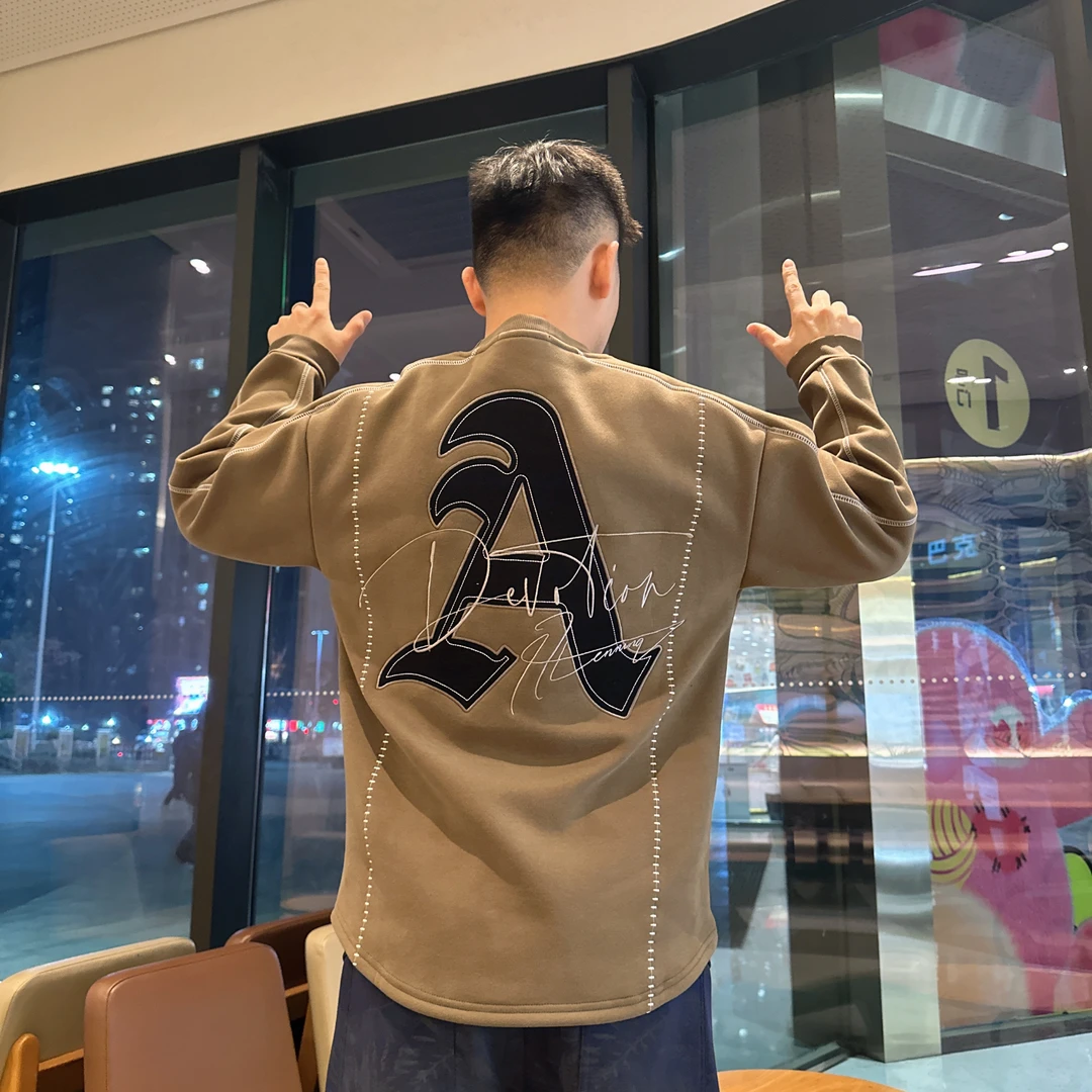 探戈优品【A字母刺绣卫衣】2025冬季长袖国风潮流重磅保暖加绒卫衣