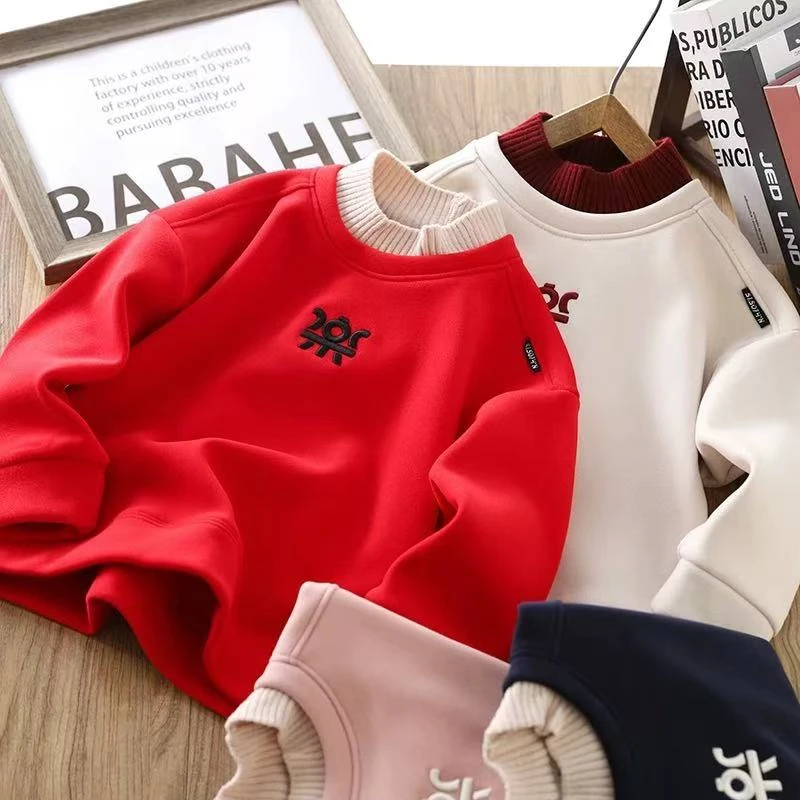 【厚绒】男童拜年服冬季2025新款红色加绒卫衣加厚儿童过年喜庆衣服