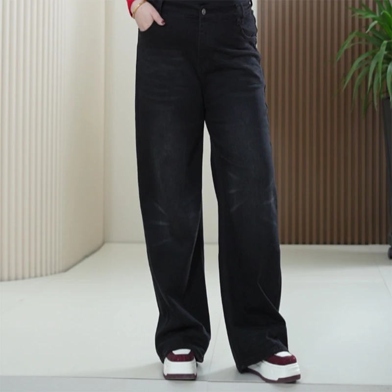 水洗直筒拖地牛仔裤加大码高腰弹力复古磨破百搭时尚春季新款女裤