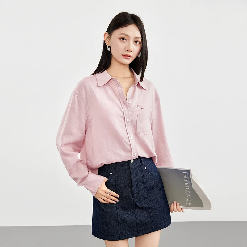爱客时尚长袖衬衫宽松型复古秋季设计感休闲百搭衬衫YA25328C002