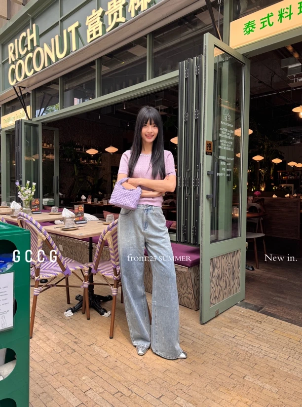 短款通勤短袖落肩袖圆领毛针织衫宽松ins打底衫设计感高腰