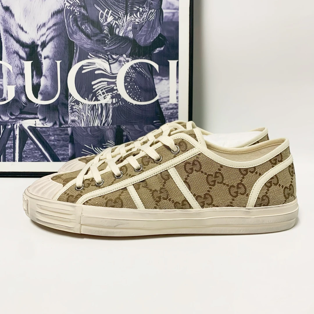 未使用 GUCCI/古驰 古驰Lido乌木色做旧棕老花帆布鞋透气夏季