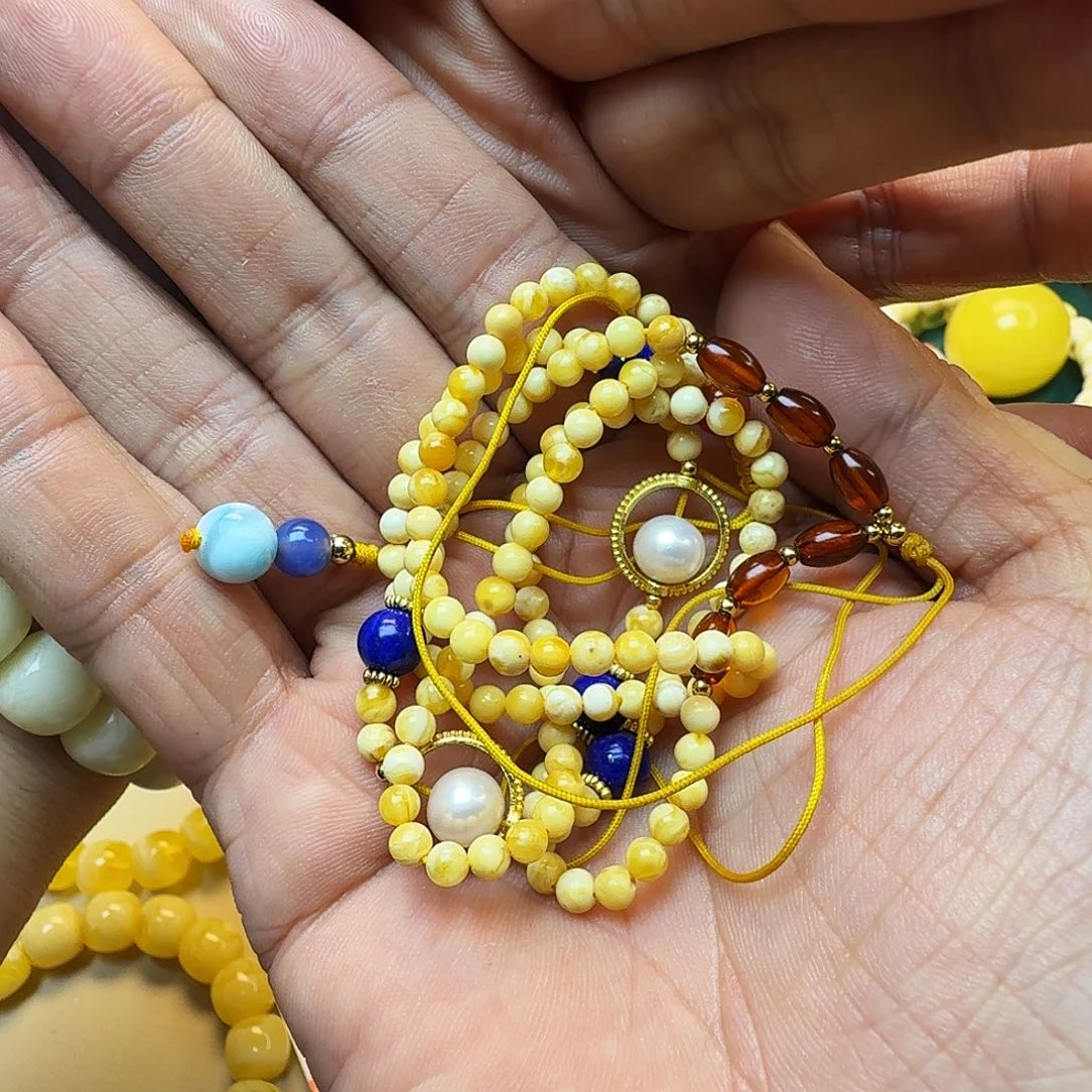 蜜蜡珠宝奇石未镶嵌江****X白花蜜蜡配项链