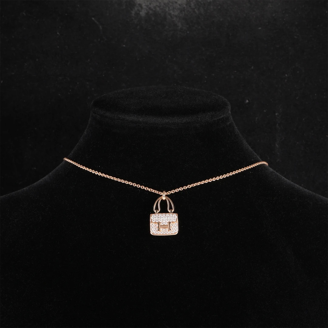 99新 Hermes/爱马仕 【娇】康康项链满钻 新扣18K玫瑰金 P225276370