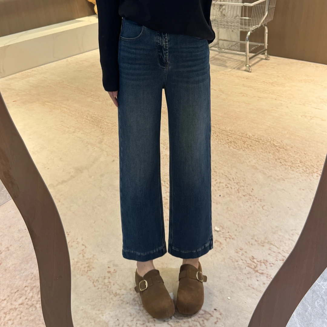 宿慕SUMU高腰显瘦加绒直筒牛仔裤秋季新款休闲时尚宽松百搭九分裤