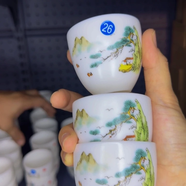 孤品素烧羊脂玉高脚杯26号三个一组