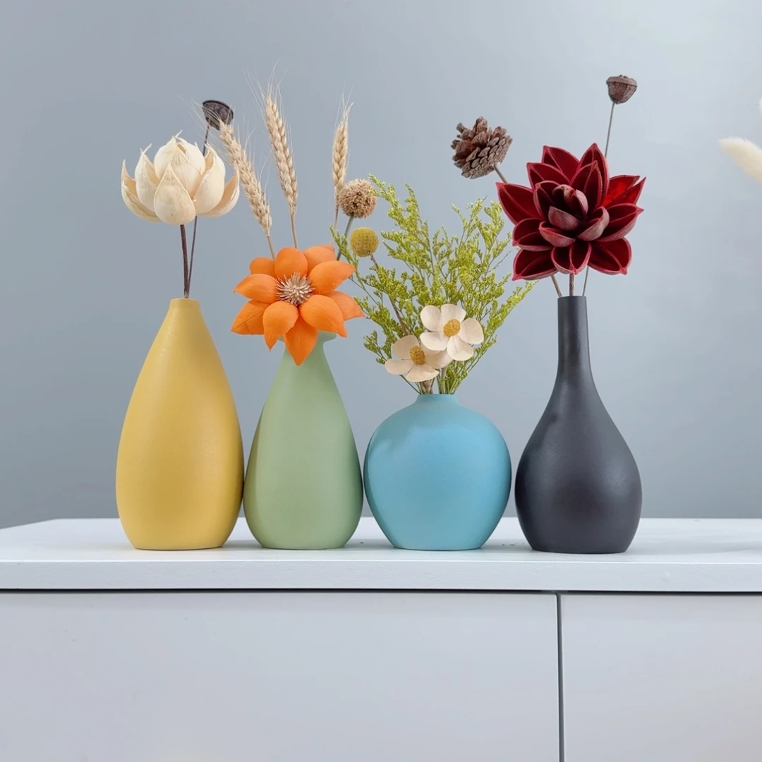 摆件陶瓷小花瓶摆件含花总高约20-30cm