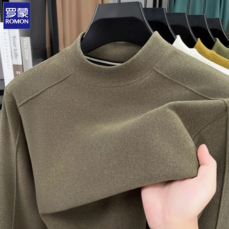 Romon/罗蒙秋冬季新款圆领长袖卫衣男士时尚休闲保暖德绒打底衫
