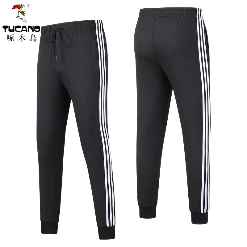 啄木鳥运动裤男士春秋季裤子三条杠弹力直筒时尚情侣款束脚休闲裤