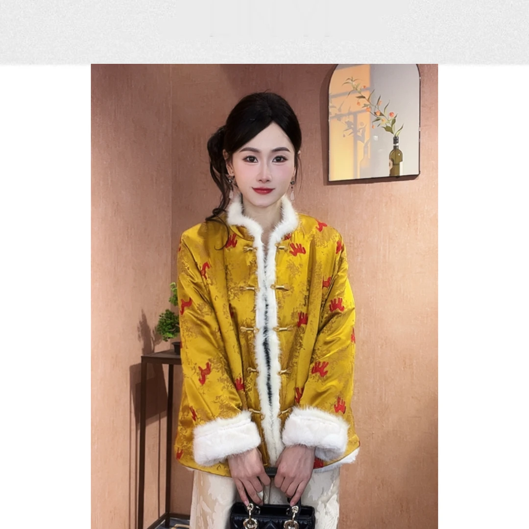 2883 水貂毛新中式外套时尚国风气质【加厚款】