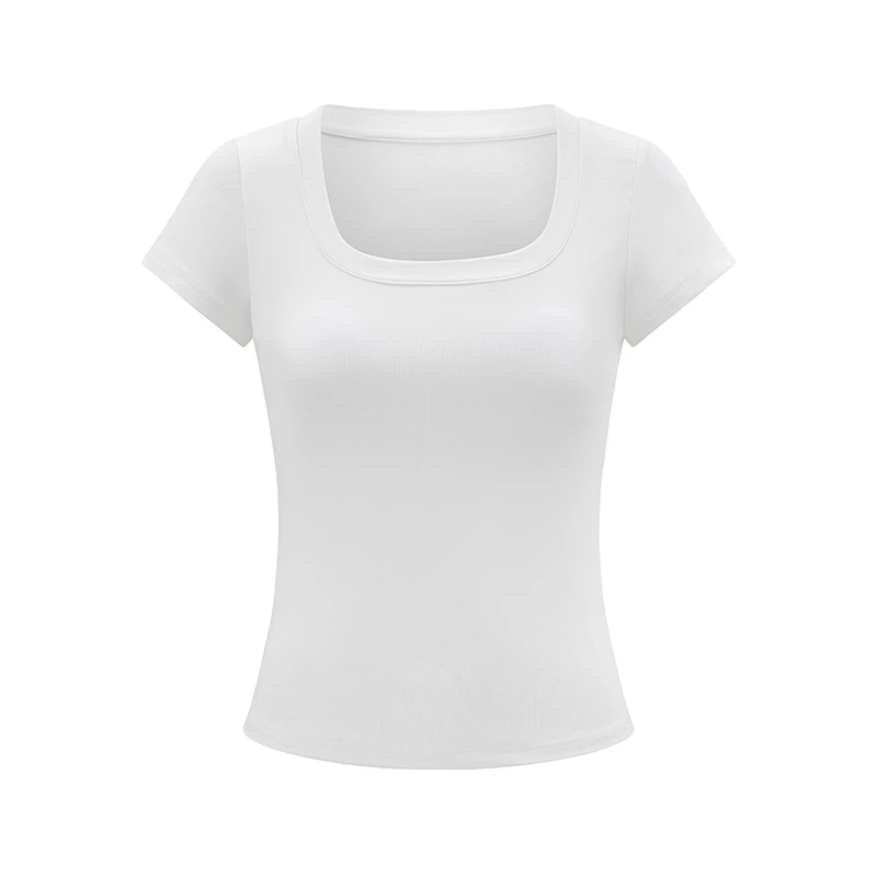 纯色正肩显瘦短袖t恤极简风u领修身短款 85420135