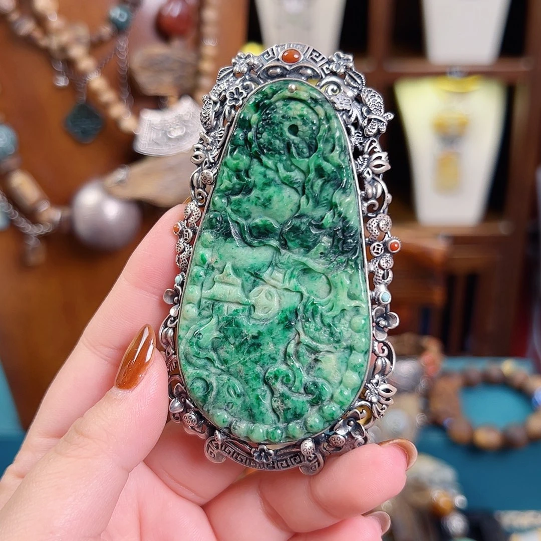 翡翠银S925镶嵌颈饰国风