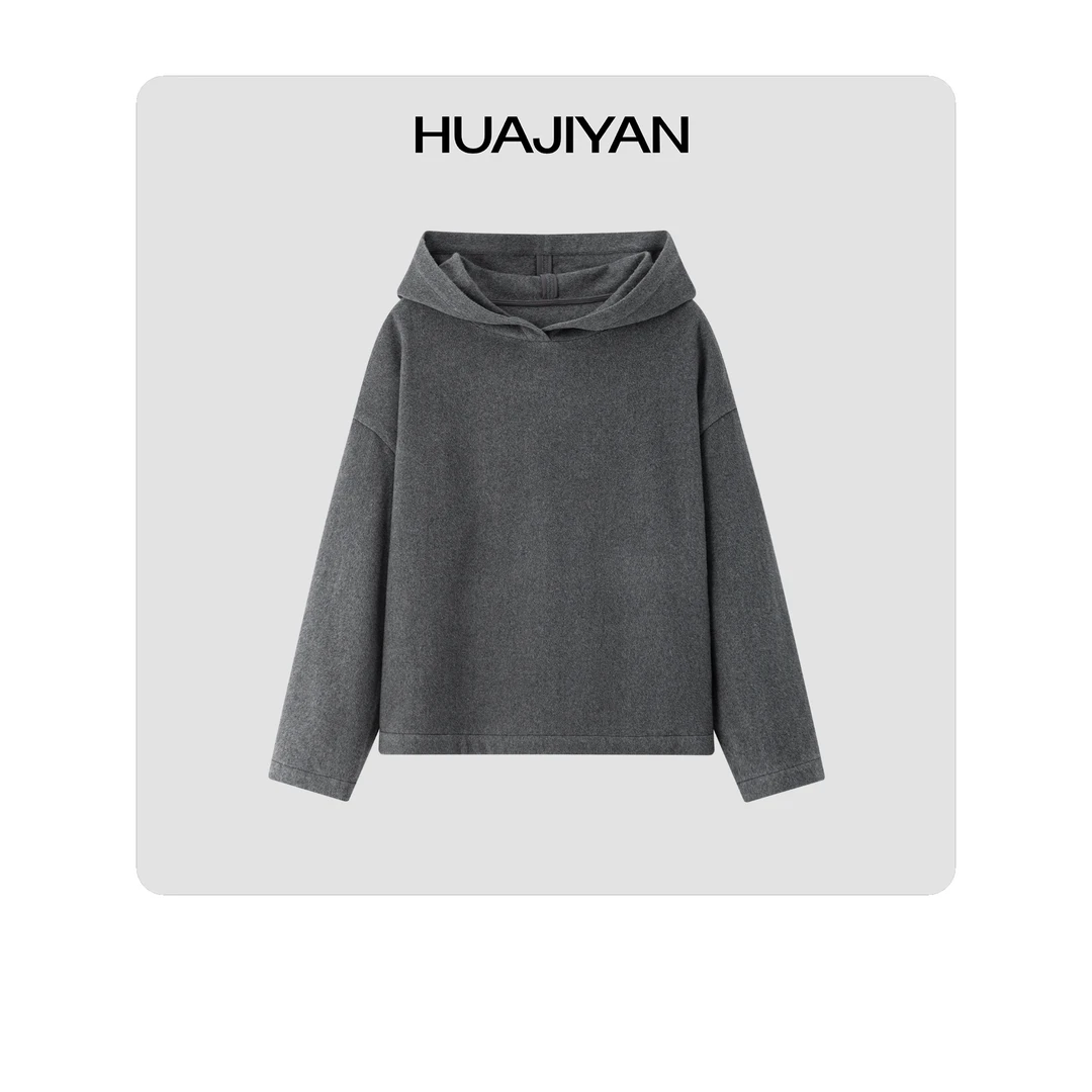 华吉言/HUAJIYAN【银河】羊绒羊毛混纺高支落肩宽松连帽卫衣