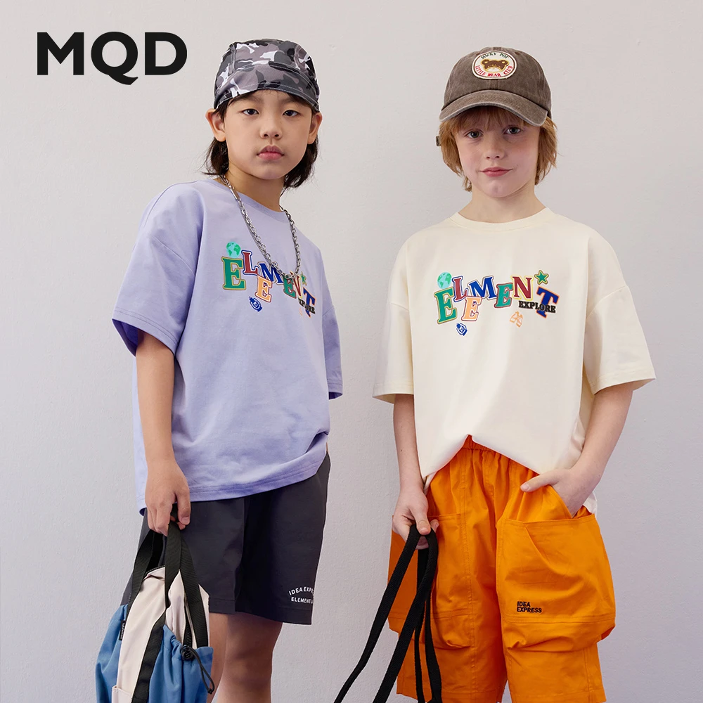MQD马骑顿儿童夏季男童短袖宽松潮流休闲时尚中大童印花圆领