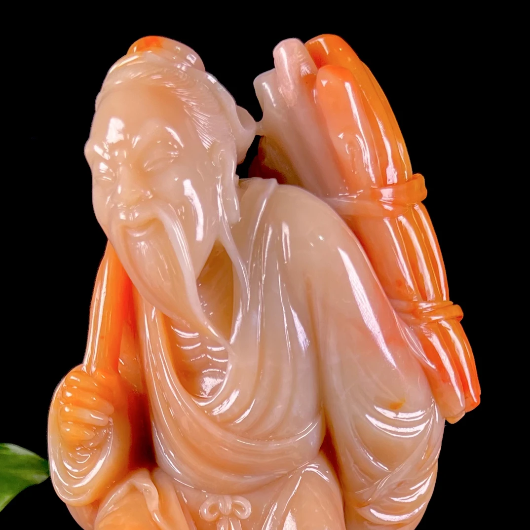 精品三彩芙蓉石老有送财摆件 净重725.6克 净尺寸14.8/9.2/5.9cm