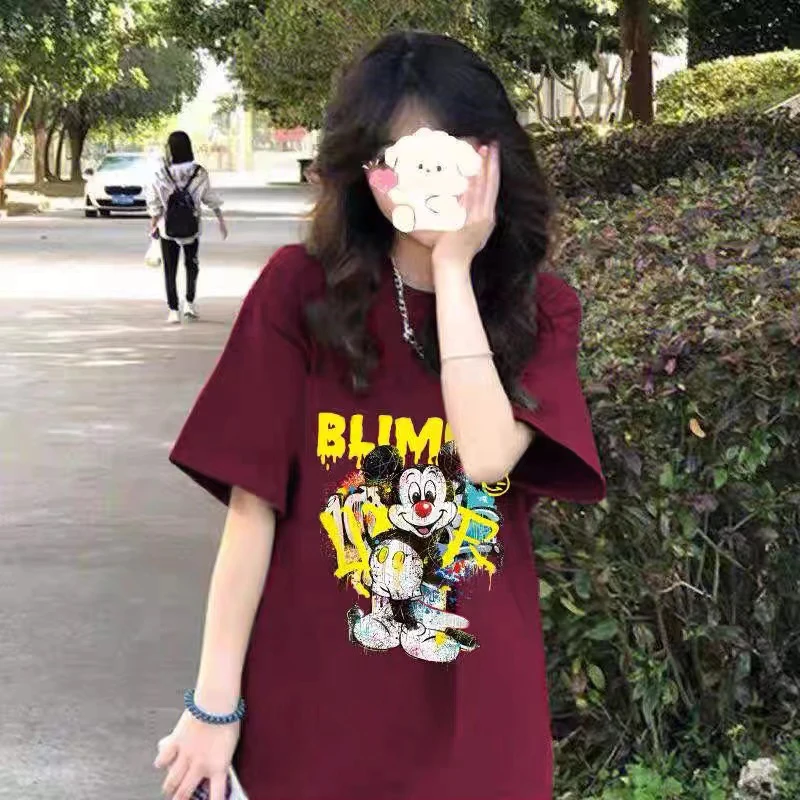 100%纯棉韩系卡通百搭宽松oversize圆领上衣女小众懒惰风短袖T恤