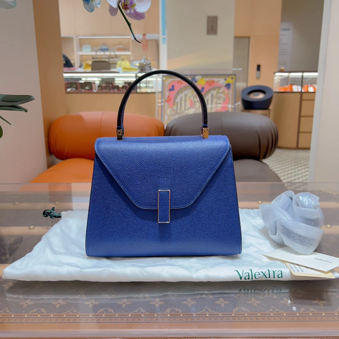 99新 Valextra 万莱斯特 Lside 蓝色 小号手提单肩包